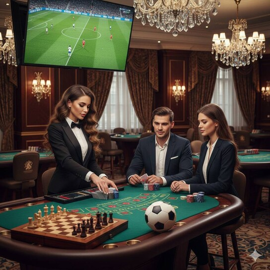 Overview of a luxurious new online casino interface with slot machines and live dealer games